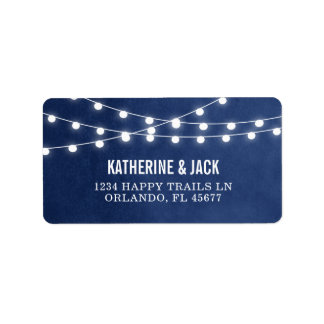 Navy Blue String Lights Bruiloft Adresetiketten Etiket
