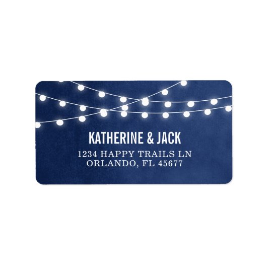 Navy Blue String Lights Bruiloft Adresetiketten Etiket (Voorkant)
