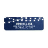 Navy Blue String Lights Bruiloft Adresetiketten Etiket (Voorkant)