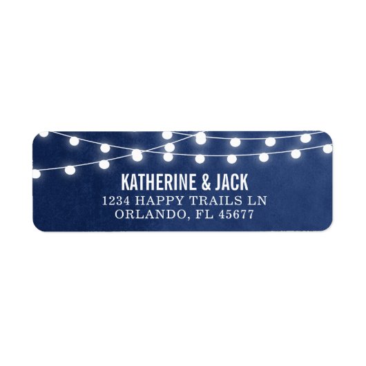 Navy Blue String Lights Bruiloft Adresetiketten Etiket (Voorkant)