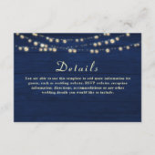 Navy Blue String Lights Bruiloft Details Kaart (Voorkant)