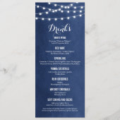 Navy Blue String Lights Bruiloft Drink Menu Kaart (Voorkant)