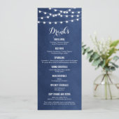 Navy Blue String Lights Bruiloft Drink Menu Kaart (Staand voorkant)