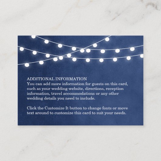 Navy Blue String Lights Bruiloft invoegen Kaart (Voorkant)