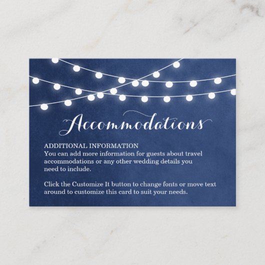 Navy Blue String Lights Bruiloft invoegen Kaart (Voorkant)