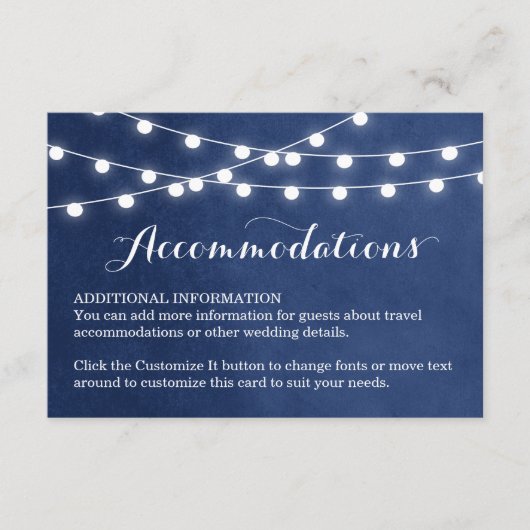 Navy Blue String Lights Bruiloft invoegen Kaart (Voorkant)