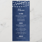 Navy Blue String Lights Bruiloft Menu Kaart (Voorkant)