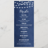 Navy Blue String Lights Bruiloft Menu Kaart (Achterkant)