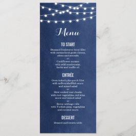 Navy Blue String Lights Bruiloft Menu Kaart