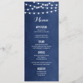 Navy Blue String Lights Bruiloft Menu Kaart (Voorkant)