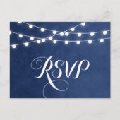Navy Blue String Lights Bruiloft RSVP Briefkaart (Voorkant)