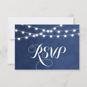 Navy Blue String Lights Bruiloft RSVP Kaart
