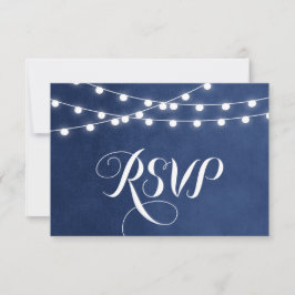 Navy Blue String Lights Bruiloft RSVP Kaart