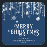 Navy Blue String Lights Christmas Party Favoriet Vierkante Sticker<br><div class="desc">Marineblauw en wit touwtje lichten sprankelt kerstfeest gunst stickers met een leuke grillige leuk feest voor een feestelijke vakantie.</div>