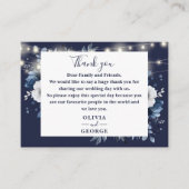 Navy Blue String Lights Floral Wedding Bedankt Plaatskaartje (Voorkant)