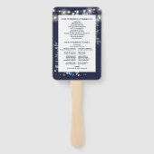 Navy Blue String Lights Floral Wedding Program Handwaaier (Achterkant)