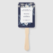 Navy Blue String Lights Floral Wedding Program Handwaaier (Voorkant)