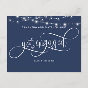 Navy Blue, String Lights, get Engaged, Verloving Aankondigingskaart