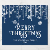 Navy Blue String Lights Kerstfeest Sparkling Wijnetiket (Enkel label)