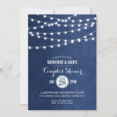 Navy Blue String Lights Koppels Douche Uitnodiging (Voorkant)