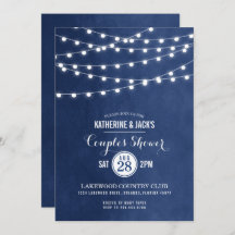 Navy Blue String Lights Koppels Douche Uitnodiging