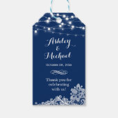 Navy Blue String Lights Lace Wedding Bedankt Cadeaulabel (Voorkant)