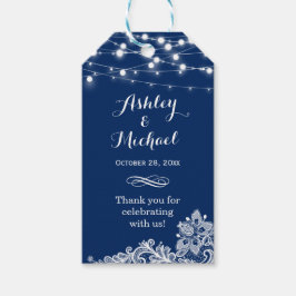 Navy Blue String Lights Lace Wedding Bedankt Cadeaulabel