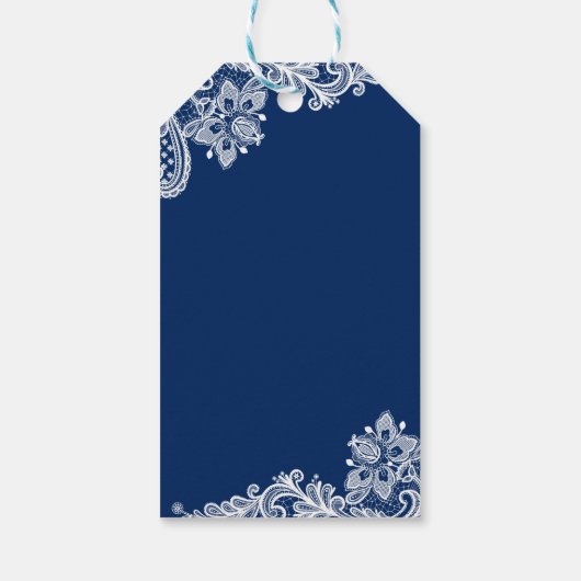Navy Blue String Lights Lace Wedding Bedankt Cadeaulabel (Achterkant)
