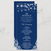 Navy Blue String Lights Lace Wedding Programme Programmakaart (Voorkant / Achterkant)