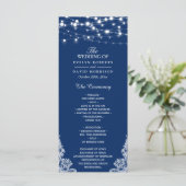 Navy Blue String Lights Lace Wedding Programme Programmakaart (Staand voorkant)