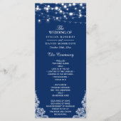 Navy Blue String Lights Lace Wedding Programme Programmakaart (Voorkant)