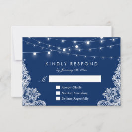 Navy Blue String Lights Lace Wedding RSVP Antwoord