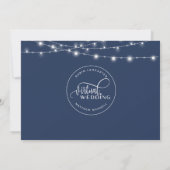 Navy Blue, String Lights, online virtueel huwelijk Kaart (Achterkant)