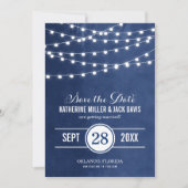 Navy Blue String Lights Sla de datum-aankondiging Save The Date (Voorkant)