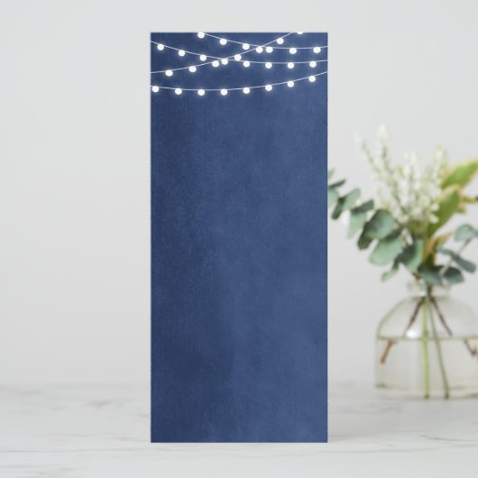 Navy Blue String Lights Trouwprogramma Sjabloon (Staand voorkant)