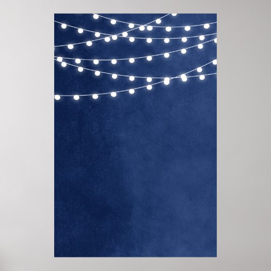 Navy Blue String Lights Wedding Sign Sjabloon Poster (Voorkant)