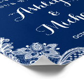 Navy Blue String Lights White Lace Wedding Sign Poster (Hoek)