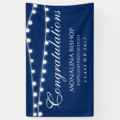 Navy Blue String of Lights Gefeliciteerd Afstudere Spandoek (Verticaal)