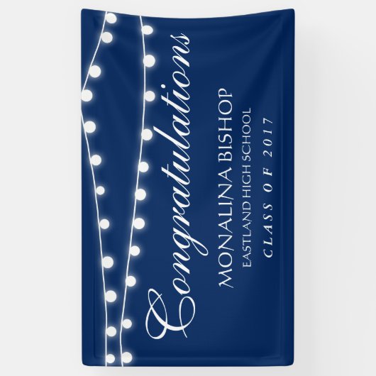 Navy Blue String of Lights Gefeliciteerd Afstudere Spandoek (Verticaal)