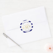 Navy Blue Stripe en Faux Gold Baby shower Ronde Sticker (Envelop)