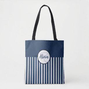 Navy Blue Stripe en Kleurenblok Tote Bag