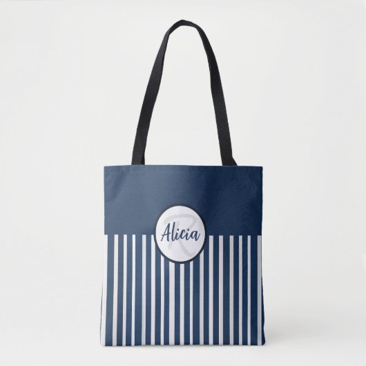 Navy Blue Stripe en Kleurenblok Tote Bag (Voorkant)