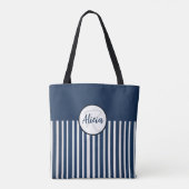 Navy Blue Stripe en Kleurenblok Tote Bag (Achterkant)