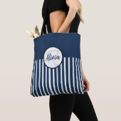 Navy Blue Stripe en Kleurenblok Tote Bag (Dichtbij)