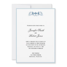 Navy Blue Stripe Floral Accent Wedding Invitation