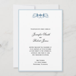 Navy Blue Stripe Floral Accent Wedding Invitation Kaart