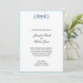 Navy Blue Stripe Floral Accent Wedding Invitation Kaart (Staand voorkant)