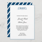 Navy Blue Stripe Floral Accent Wedding Invitation Kaart (Voorkant / Achterkant)