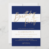 Navy Blue Stripe Gouden Verjaardag Kaart (Voorkant)