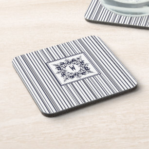 Navy Blue Stripe  Label en monogram Bier Onderzetter